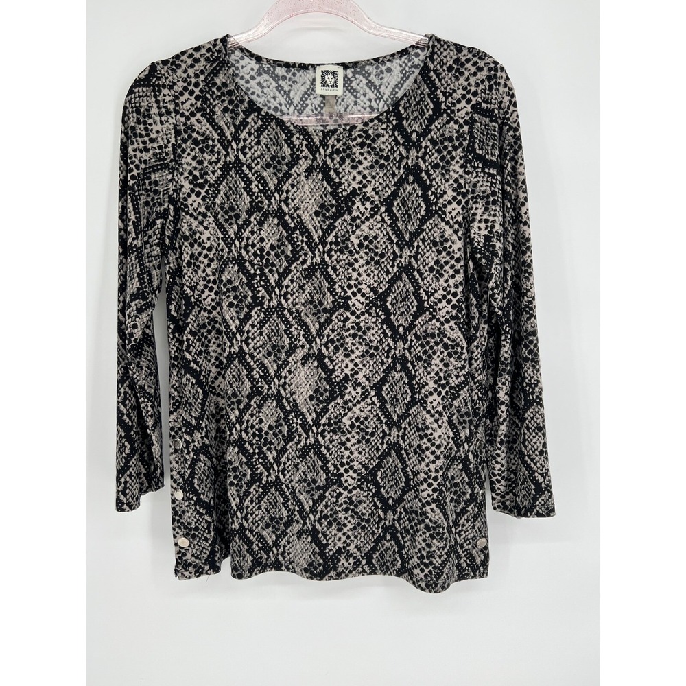 Anne Klein Snakeskin Print Long Sleeve Button Detail‎ Top Size M